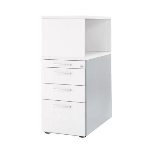 Schäfer Shop Genius Standcontainer mit Aufsatzregal, abschließbar, runder Griff, weiß