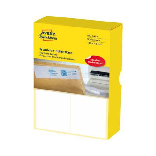 Avery Zweckform Frankieretiketten 3442, geeignet für Frankiermaschinen, 138 x 48 mm, 1000 Stück/1 Pack, Spezialpapier, weiß