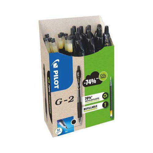 Gelschreiber PILOT G2-7, schwarz, Strichbreite 0,4 mm, dokumentenecht, nachfüllbar, 70 % Recycling-Kunststoff, 12 Stück + 12 Minen schwarz