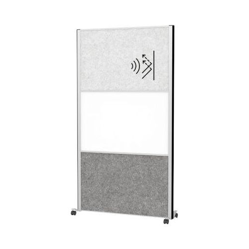 MAUL Stellwandsystem MAULconnecto, 1x Akustikvlies hell, 1x Akustikvlies dunkel, 1x Whiteboard, Klettverbindung, auf Rollen, H 1800 x B 1000 mm, silber