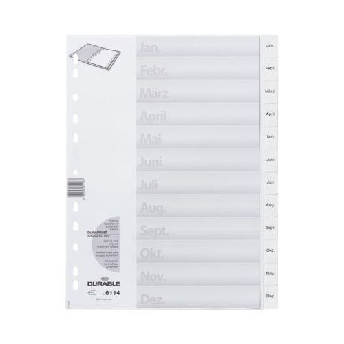 Durable Kunststoffregister, Monate Jan.-Dez., weiß