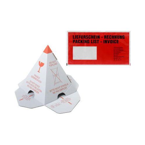 Sparset Palettenhütchen Grünmarie®, 3-D-Effekt, Warndruck, 100 Stück + Dokumententasche Debatin DEBAPAC® PCR Lieferschein/Rechnung, DIN lang, 240 Stück