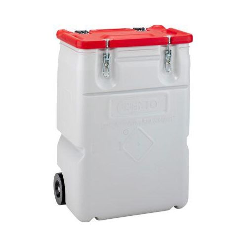 Mobil-Box CEMO, Volumen 170 l, für feste Gefahrstoffgüter Verpackungsgruppe II und III, konform mit ADR/RID/IMDG Code, Klappdeckel, PE, grau/rot