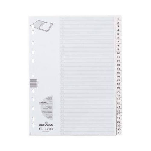 Durable Kunststoffregister, A4 hoch, Zahlen 1-31 , weiß