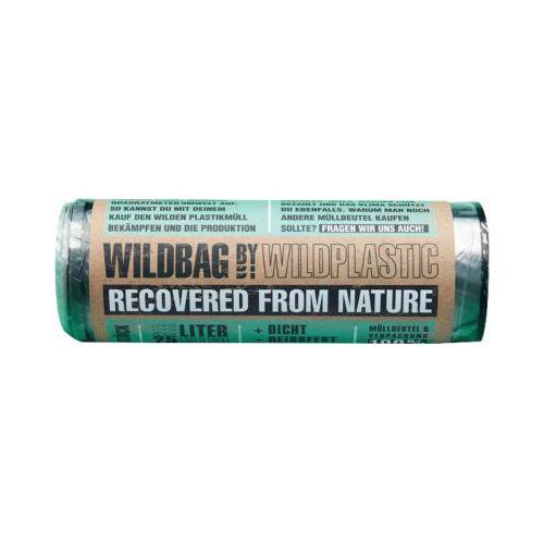 Müllbeutel Wildplastic® WILDBAG, Volumen 25 l, Stärke 25 µm, B 520 x H 550 mm, zu 100 % recycelbar, Recycling-LDPE, transparent, 15 Rollen à 15 Beutel