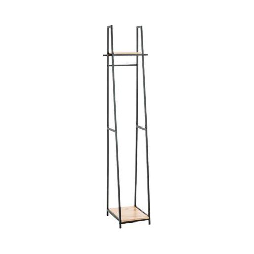 Standgarderobe HAKU, Gesamttragkraft 15 kg, 2 Ablagen, B 380 x T 400 x H 1660 mm, Stahl/Holz, schwarz/helles Eiche-Dekor