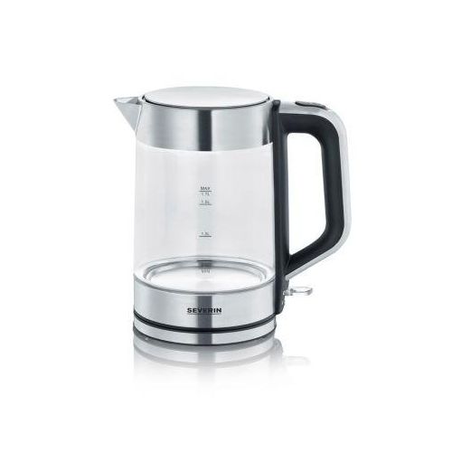 Wasserkocher, 1,7 Liter, 2.200 Watt, Edelstahl/Glas, Dampfstopp‑Automatik, herausnehmbarer Kalkfilter, B 240 x T 140 x H 245 mm, Schwarz/Silber