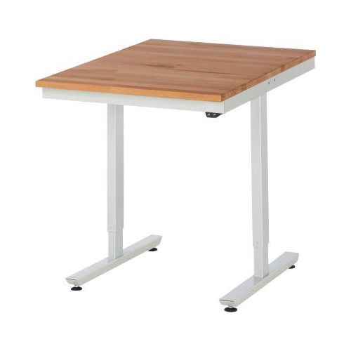 Rau Arbeitstisch Adlatus, elektrisch höhenverstellbar, 25 mm geölte Massivholzplatte, bis 150 kg, B 1000 x T 1000 x H 720-1120 mm, Buche/lichtgrau