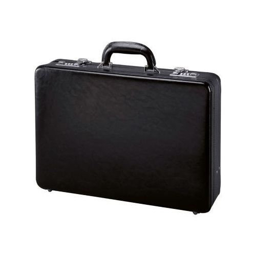 Koffer Alassio TAORMINA, Hauptfach, 3 x A4-Fächer, 2 x Organisationstaschen, Stiftschlaufen, Tragegriff, abschließbar, Leder, schwarz