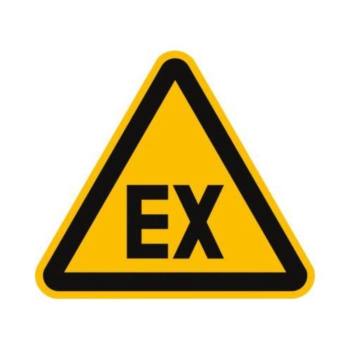 moedel Warnschild „Warnung vor explosionsfähiger Atmosphäre“, nach DIN 4844-2 D-W021, Kunststoff, Seitenlänge 200 mm