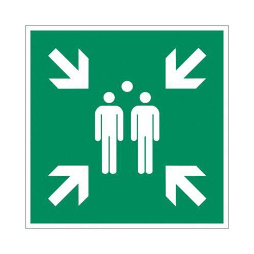 moedel Rettungsschild „Sammelstelle“, nach ISO 7010 E007, Aluminium, langnachleuchtend, B 200 x H 200 mm