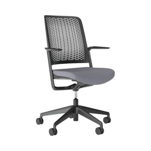 Bürostuhl WithMe, mit Armlehnen, Auto-Synchronmechanik, Flachsitz, perforierter Kunststoffrücken, abnehmbarer Sitzbezug, schwarz/grau