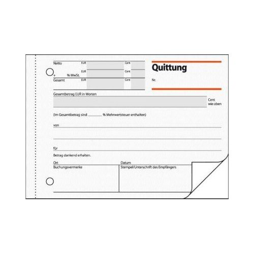 sigel® Quittungen mit MWSt.-Nachweis QU625, DIN A6 quer, 2 x 50 Blatt