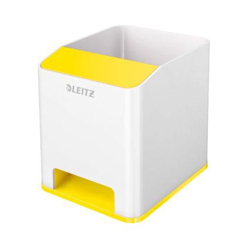 Stiftehalter Leitz WOW Sound, 1 Fach, Smartphone-Fach mit Soundverstärkung, weiß/gelb