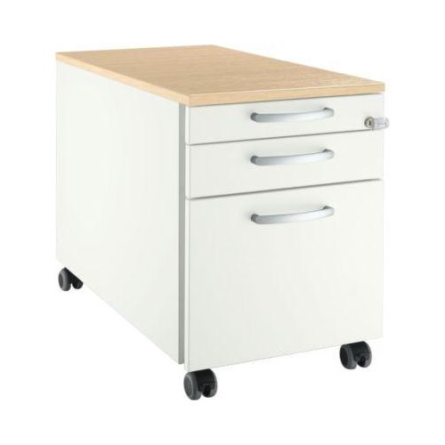 Schäfer Shop Select Rollcontainer 126, 1 Utensilienauszug, 1 Hängeregistratur-Auszug, 1 Schublade, Griff rund, B 435 x T 765 x H 577 mm, weiß/Ahorn-Dekor