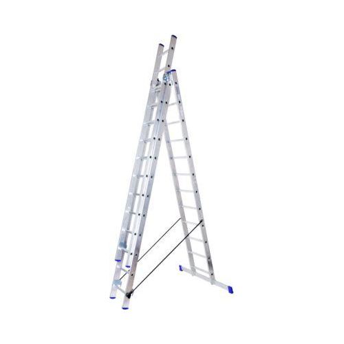 Mehrzweckleiter SZ Metall, 3-teilig, mit 3 x 12 Sprossen, bis 150 kg, EN 131, Quertraverse, Spreizsicherung, Aluminium
