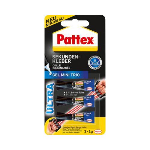 Pattex Sekundenkleber Ultra Gel Mini Trio, 3 x 1 g