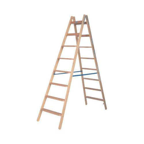Stehleiter Krause, beidseitig, TRBS 2121-2, mit Eimerhaken, 2 x 8 Stufen/Sprossen, Holz