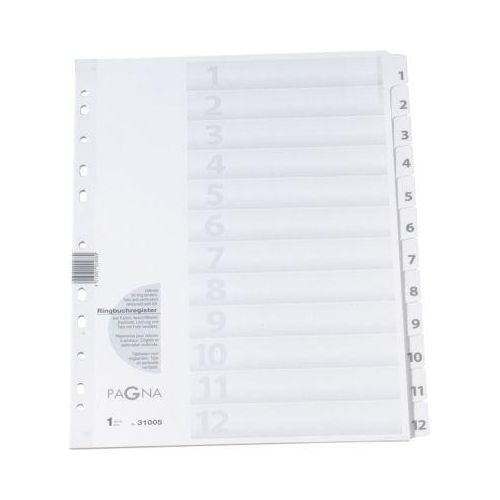 PAGNA Karton-Register, Zahlen 1-12, grau