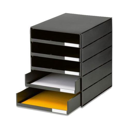 styro® Schubladenbox Styroval Pro, 5 Schubladen, offen, DIN C4, Polystyrol, öko-schwarz