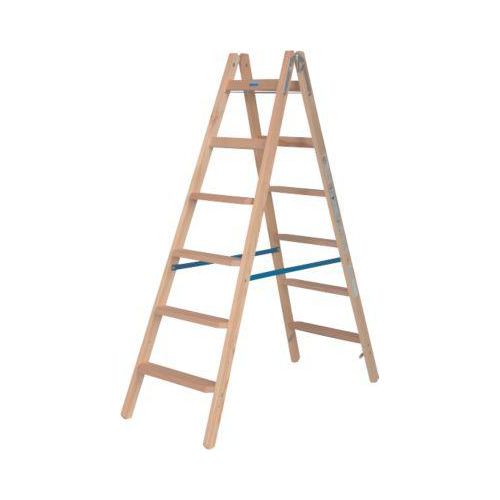 Stehleiter Krause, beidseitig, TRBS 2121-2, mit Eimerhaken, 2 x 7 Stufen/Sprossen, Holz