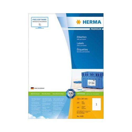 Herma Premium-Etiketten auf DIN A4-Blättern, 100 Etiketten, 100 Bogen