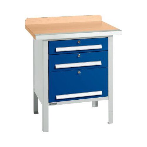 Kastenwerkbank Schäfer Shop Select PWi 75-7, Buche-Dekor Multiplexplatte, mit Stahlkante, bis 750 kg, B 750 x T 700 x H 840 mm