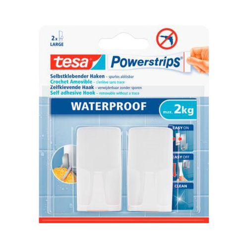 tesa Powerstrips Haken Wave, für Feuchträume, hält Gegenstände bis 2 kg, 2er-Set