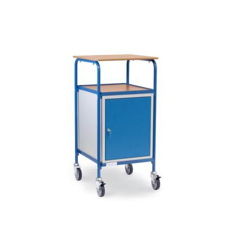 fetra® Rollpult mit Schrank, 4 Lenkrollen, Flügeltür, 3 Böden, Schreibfläche 605 x 591 mm