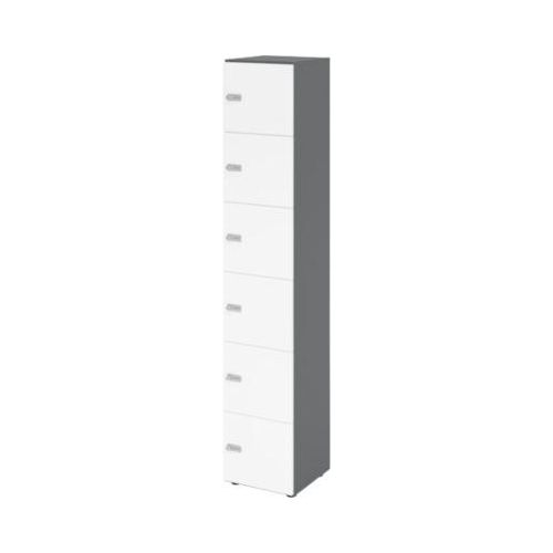 Schließfachschrank Topas Line, 6 Ordnerhöhen, 6 Fächer, Zahlenschloss, B 400 x T 420 x H 2156 mm, graphit/weiß