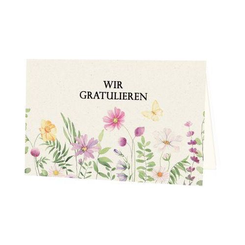 Glückwunschkarte Korsch Wir Gratulieren, mit buntem Motiv & Umschlägen, Querformat, B 170 x H 115 mm, Karton, naturweiß, 10 Stück