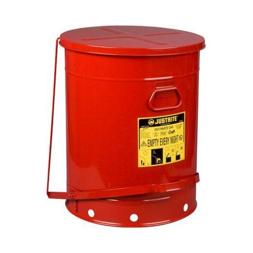 Sicherheitsbehälter, selbstschließender Deckel, Bodenrand mit Öffnungen, mit Fußpedal, Stahlblech, Ø 460 x H 600 mm, 80 l, rot