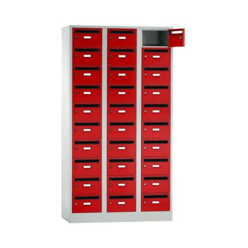 Postverteilerschrank, mit Einwurfschlitz, 3 Abteile, Sicherheitszylinderschloss, feuerrot