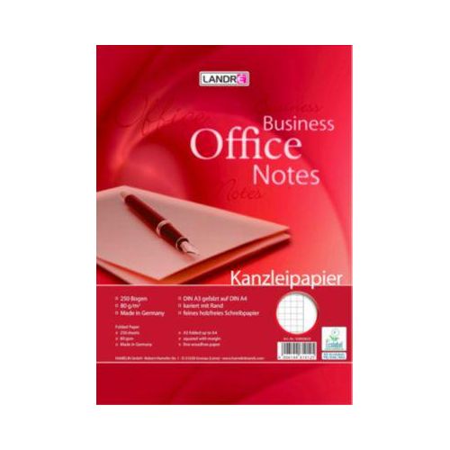 Herlitz Kanzleipapier Office, 250 Doppelbögen, DIN A3/A4 gefalzt, 80 g/m², kariert, mit Rand, rot