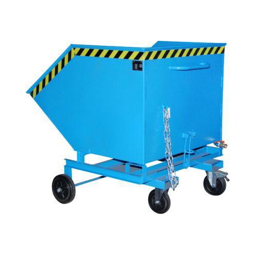 Späne-Kippbehälter Bauer SKW-ET 1000, Stahl, blau, B 1420 x T 1340 x H 1290 mm, 1000 l, bis 300 kg, Rollen, manuelles Kippen, mit Einfahrttaschen