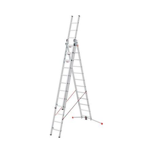 Mehrzweckleiter Hailo S120 Pro, 3-teilig, 3 x 12 Sprossen, Drehstufen-System, Bodenausgleich, bis 150 kg, Aluminium und Kunststoff, silber