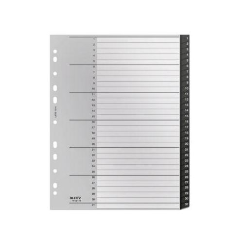 Leitz® Registermappe Recycle, A4, beschreibbar, Universalllochung, zu 100 % recycelbar, Kunststoff, schwarz, Taben 1-31