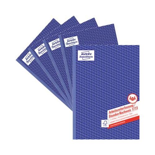 Avery Zweckform 1773-5 Stunden-Nachweis, Format A4, 5 Bücher mit jeweils 2 x 40 Blatt, FSC®-Papier, 5 Stück, weiß/gelb