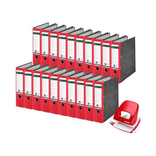 Sparset Leitz® Ordner 1080, 80 mm, 20 Stück + Gratis Leitz® Locher NeXXt Serie 5008, rot