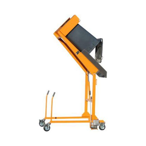Mülltonnen-Kippstation MKS, für 120 & 240 l Tonnen, Ausschütth. 1480 mm, Kippw. 135°, bis 110 kg, Rollen, Handpumpe, RAL 2000