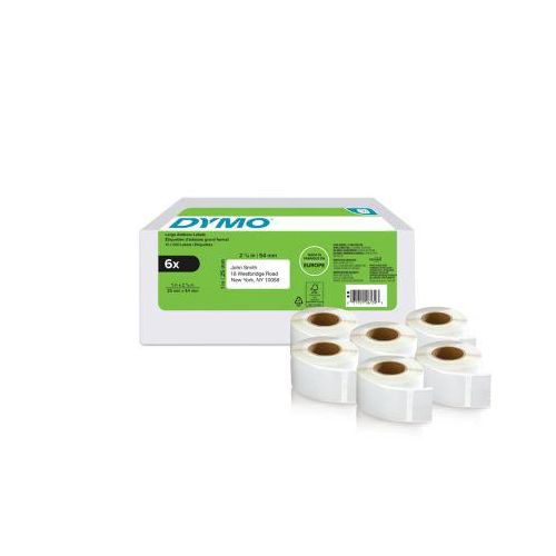 Rücksendeetiketten Dymo® 2177564, 25 x 54 mm, permanenthaftend, Papier, weiß, 6 Rollen mit jeweils 500 Stück