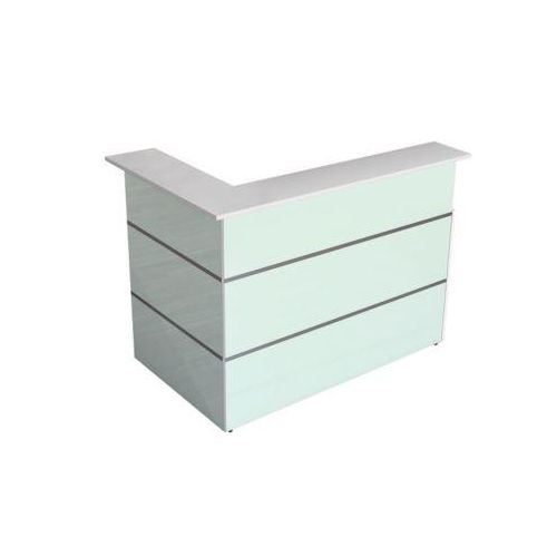 Ecktheke Atlantis, weiß, aus Stahl, mit Glasfront & Melaminharz-Oberflächen