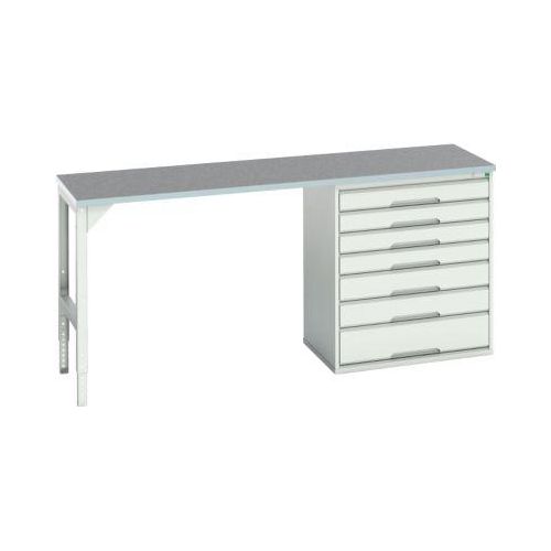 Unterbauwerkbank Bott verso, Linoleum-Platte, 7 Schubladen, B 2000 x T 600 x H 930 mm, Lichtgrau