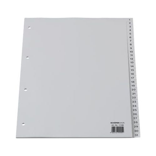 Schäfer Shop Select Ordnerregister, für DIN A4, numerisch, 31 Fächer, Polypropylen, grau