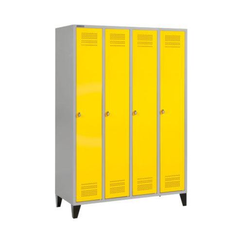 Schäfer Shop Genius Kleiderspind mit Füßen, 4 Abteile, Drehverschluss, weißaluminium/gelb