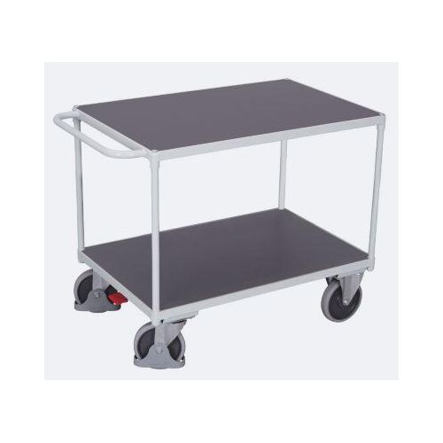 Schwerer Tischwagen, Stahl/MDF-Platte, Lichtgrau/Dunkelgrau, 2 Etagen, L 1000 x B 600 mm, TPE-Rollen mit EasySTOP, bis 500 kg