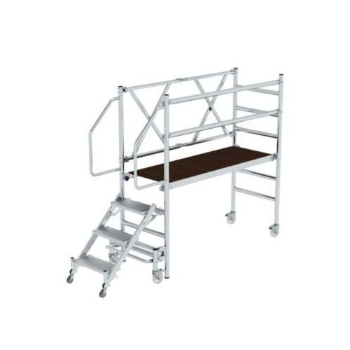 Munk Rollgerüst, mit Treppenzustieg, H 1940 mm, Klapprahmen, Hubrollen, Plattformhöhe einstellbar, Handläufe, Geländer, türengängig