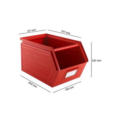 Schäfer Shop Select Sichtlagerkasten, mit Tragestab, L 377 x B 211 x H 201 mm, 11,5 l, 60 kg, Stahl, RAL 3000 (feuerrot)
