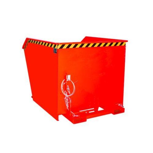 Bauer Kippbehälter GU-E 1500, mit Siebblech & Ablasshahn, öl-/wasserdicht, staplertauglich, B 1280 x T 1640 x H 1090 mm, feuerrot RAL 3000