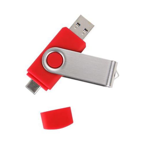 USB-Stick C5, mit 1 x USB 3.0 & 1 x USB Typ-C, bis zu 4,8 GB/s, duplexfähig, Speicherkapazität 64 GB, rot